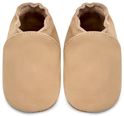 Zapatos Bebe Primeros Pasos Ante Zapatos Bebe Cuero Suave Zapatillas de Estar por casa Bebé(Caqui, 12-18 Meses)