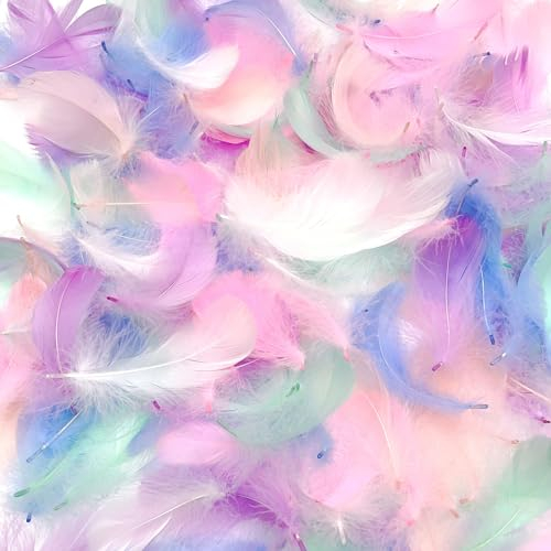 JZK 200 Stück 6~12cm Pastell Bunte natürliche Gänsefedern zum Basteln mehrfarbige echte Federn zum DIY-Material, Traumfänger, Kostüm, Fascinator, Hut, Kuchendekorationen