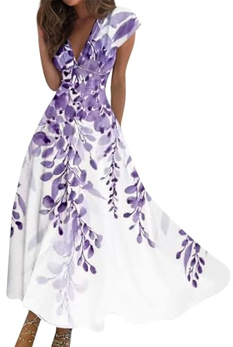 Robe Longue Femme Sexy V-Neck Manches Courtes Tunique Robe D’été Chic éLégante Femme Soirée Robe De Fête De Réception De Mariage