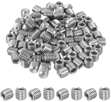 sourcing map Gewindestifte mit Innensechskant, M10 x 10 mm, 304 Edelstahl, Flachspitze, Madenschrauben für Türgriffe, Lampenreparatur, 100 Stück