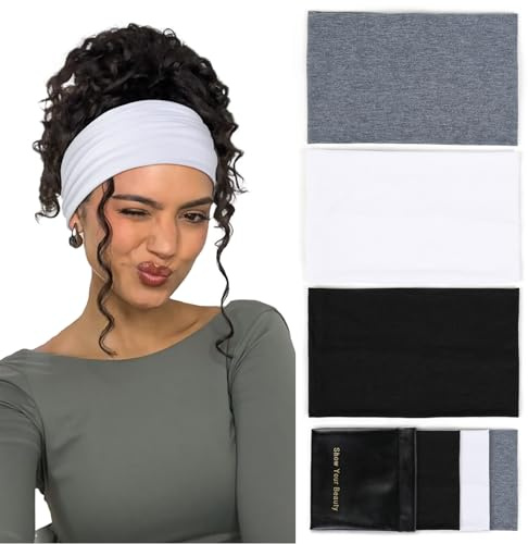 Huachi Wide Headbands: Boho Elastic Non-Slip Thick Stretchy Headbands for Women's Workout, Running, and Active Wear