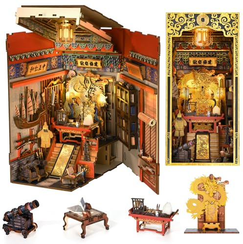 MiniCity Book Nook Kit, DIY Miniatur Puppenhaus Booknook Kit, 3D Holz Puzzle Buchstütze Bücherregal einfügen Dekor für Jugendliche und Erwachsene(The Emperor's Study) | Arbeitszimmer des Kaisers als DIY-Modell: 443 Teile, LED, Staubschutz, Kleber, Werkzeug; DIY-Projekt 8–10 Std., ab 14 Jahren.