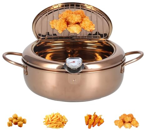3.2L Deep Frying Pot with Thermometer Non Stick Stainless Steel Pot | Monitor cooking temperature easily with a deep design for frying chips, chicken and seafood, ideal for everyday home cooking