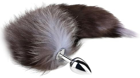 Ieron Plug anale in Acciaio Inox Multifunzionale Artificiale Coda di Volpe Pelliccia Plug anale Coda Culo Cosplay Strumenti di Flirt per Coppie Donne Costume Oggetti di Scena Grigio