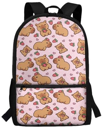POLERO Strawberry Capybara Backpack for Girls Cute Rucksack Back to School Bags for 5-6 Years Old Kids