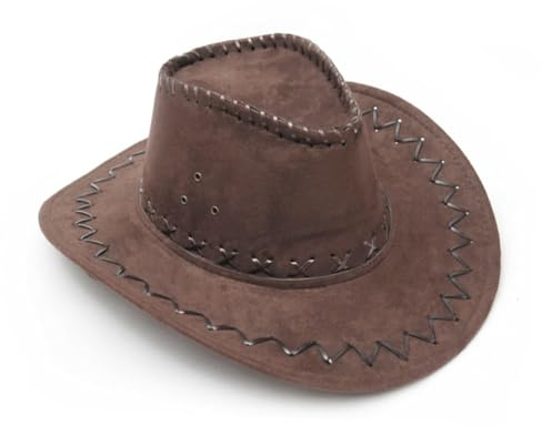Cowgirl Hut aus Robustem PU für Kinder, Party und Freizeit in Kaffee | Dunkelbraune Optik, Dekoriert Kostüm Looks, für Outdoor Aktivitäten und Reisen, Modischer Stil
