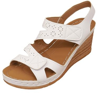 Sandales à talons pour femme - Sandales de plage - Plateforme creuse - Sandales d'été orthopédiques - Sandales compensées décontractées - Séparateurs d'orteils ouverts - Sandales romaines, Blanc., 36