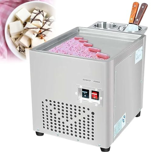 Nicvrea Máquina para Hacer Helado, Máquina para Hacer Yogur Frito, Sartén Eléctrica Portátil con Fondo de Acero Inoxidable Antideslizante, Máquina para Hacer Rollos de Helado Fritos
