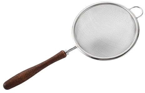 Fine Mesh Strainer, Stainless Steel Sieve, Reusable Handheld Skimmer, Multifunctional Tool with Wooden Handle, Ideal for Tea, Rice Washing, Cooking, Matcha, Cocktail, Frying, Brewing, and Juicing