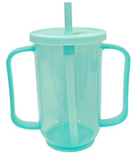Schnabeltassen für Erwachsene für ältere Menschen 350 ml/12 oz lebensmittelecht Dysphagie-Becher auslaufsicher mit 2 Griffen und Strohhalm versiegelte skalierte Trinkbecher für ältere Patienten