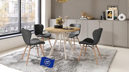 Design Esstisch rund Almo Eiche Artisan / Beige ausziehbar 90 cm bis 145 cm runder Esszimmertisch Küchentisch rund Funktionstisch oval kitchen table Esszimmer dining table Ausziehtisch Konsolentisch