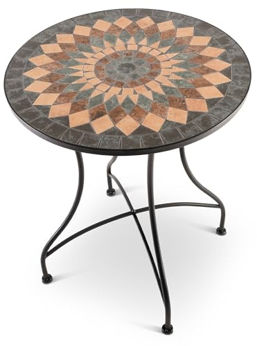 Raburg Mosaiktisch, 60 cm Ø, runder Gartentisch mit Mosaikmuster, Balkon- und Terrassentisch, mediterranes Flair, liebevolle Handarbeit, Mayla, Anthrazit-Grün-Orange