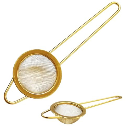 Gold Matcha Sieve & Loose Tea Strainer, Fine Mesh Stainless Steel Mini Icing Sugar Sieve, Small Tea Filter Sifter for Matcha Powder, Tea Leaves & Baking