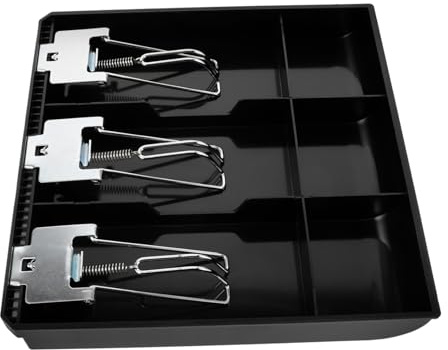 HOODANCOS Bandeja Caja Registradora 3 Compartimentos, Caja Organizadora De Metal Negra, Cajón Para Dinero y Monedas, Accesorio Para Pequeños Negocios y Oficinas