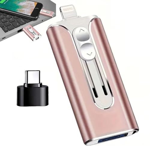 32~256GB Micro USB + 8 Pin + USB 3.0 4 in 1 Mobile Phone Computer U-Disk,Memory Stick Storage for Easily Backup Photos Videos,Plug and Play (Pink, 32GB)