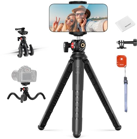 NEEWER Mini Flexible Phone Tripod Stand Portable Vlog Selfie Stick with Remote/Cell Phone Holder/Action Camera Adapter/Cleaning Cloth for Video Recording, Compatible with GoPro Insta360 Camera, TP35