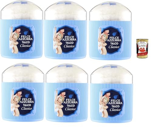 Felce Azzurra Paglieri - Polvo corporal con borla, talco Classico con Piumino, talco clásico con esponja, 6 x 250 g + Polpa italiana Gourmet 400 g