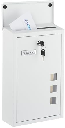 Relaxdays Cassetta della Posta a Parete, Buca Porta Lettere con Chiave e Finestrelle, Mailbox HLP: 40x25x11,5 cm, Bianco