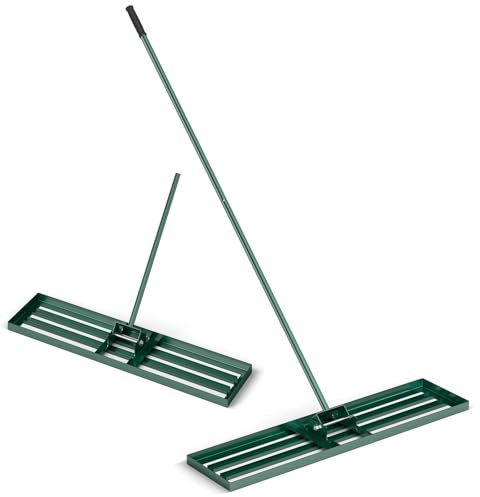 Rastrillo de nivelación de césped resistente, herramienta ergonómica de metal de 77 pulgadas, mango largo, para jardín y campo de golf