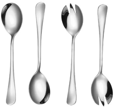 VYNZOR 4 Pièces Couverts à Salade en Acier Inoxydable, 2 Cuillères et 2 Fourchettes à Salade, Set de Service pour Restaurant, Hôtel, Maison, Nettoyage Facile, Idéal pour Pâtes et Desserts