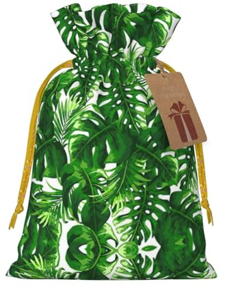 Monstera Deliciosa Banana Palm Print Small Drawstring Pouch For Gifts,Reusable Gift Bag,For Holiday And Party Presents