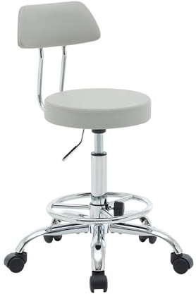 FIRAVOE Ergonomischer Büro-Zeichenstuhl, höhenverstellbarer Rollhocker mit Fußstütze 49,5–67,6 cm, Laborhocker aus Kunstleder mit Rückenlehne