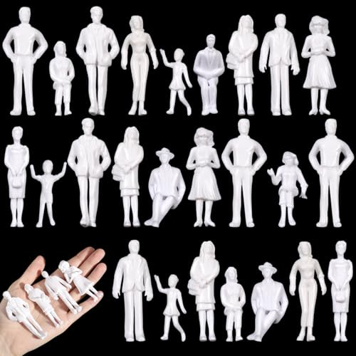 Namalu 30 Personnages Miniatures pour Modélisme Échelle 1:25 Mini Figurines de Diorama Figurines de Personnes Blanches Non Peintes Maquettes Architecturale Modèles de Personnes pour Scènes Trains
