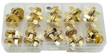 20 Sets/Lot 10–18 mm Magnetknöpfe, Taschenverschlüsse, Druckknöpfe, Magnete mit automatischer Adsorption, dünne Brieftaschenknöpfe, DIY-Nähprojekte, inklusive Box – Gold – 10 mm