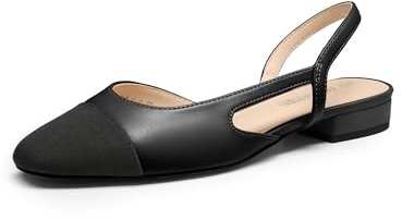DREAM PARIRS Dam vardaglig spetsig tå balett komfort mjuk slip-on platta skor låga sandaler tjock klack, Svart Pu, 39 EU