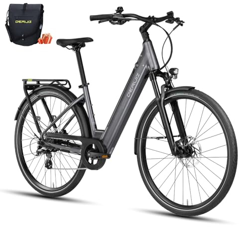 DERUIZ Vélo électrique à quartz E, 28, pour homme et femme, avec capteur de couple et freins hydrauliques, batterie 48 V 13,4 Ah, portée maximale 161 km, 8 vitesses, vélo électrique de ville
