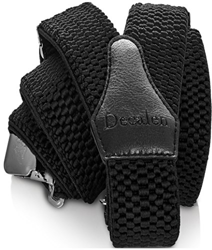 Decalen Mens Braces with Very Strong Clips Heavy Duty Suspenders One Size Fits All Wide Adjustable and Elastic Y Style (Black)