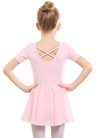 Stelle Ballet Leotards for Girls Dance Leotard with Skirt Toddler Dance Outfits Criss-Cross Back (Pink,8-9 Years)