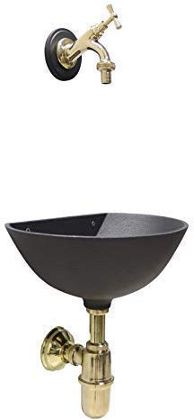 FONDERIA BONGIOVANNI Fontana Muro 600 Farbe Gusseisen Wasserspiel mit Wasserhahn 303l + Siphon aus Messing für Haus Garten