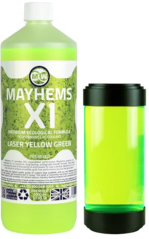 Mayhems - X1 refrigerante premiscelato per PC - fluido per raffreddamento ad acqua per computer - serie ecologica, UV, 1 litro, laser yellow green (giallo verde)