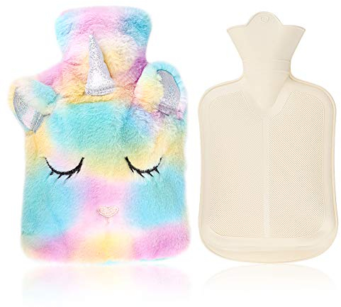 Wärmflasche mit Bezug, abnehmbarer und waschbarer Bezug aus Naturkautschuk, 1 Liter (Gelb)