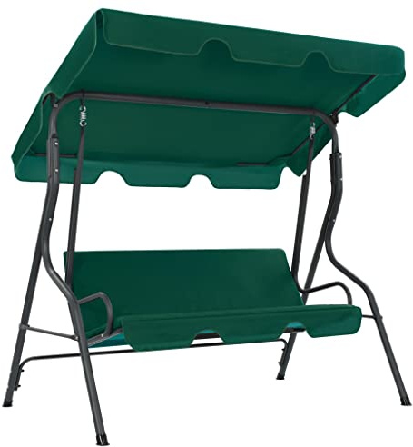 vidaXL Panchina a Dondolo da Giardino con Baldacchino e Cuscini Comodo Relax Stabile Elegante Altalena Telaio in Acciaio Verniciato Verde in Tessuto