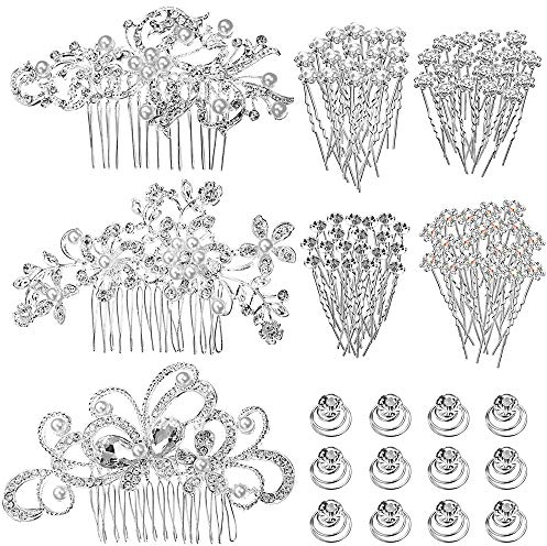 LYTIVAGEN 55 Stück Perlen Haarschmuck Kristall Haarnadeln Hochzeit Haarspangen Haarklammern Perlen Blumen Haarkamm Haare Brautschmuck Haarspiralen Strass Haar Curlies für Frau Mädchen und Braut
