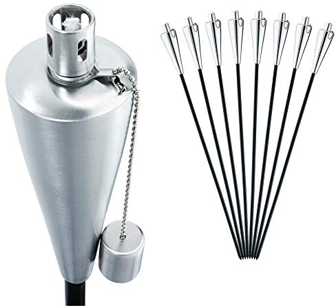 blumanda Gastro-Fackel, Gartenfackel, Edelstahl, Öllampe, kindersicherer Verschluss, Glasfaserdocht, Brenndauer 6h, rostfrei für Balkon und Terrasse Outdoor (8 Stück in Bulk-Verpackung)