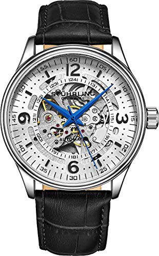 Stuhrling Original Herren-Automatikuhr mit Skelett-Design, Echtlederarmband und mechanischem Uhrwerk mit Selbstaufzug