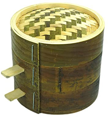 PIAOLING 2-stöckiger Bambus-Dämpfkorb, Haushalts-Bambus-Dampfkorb, Bambus-Dampfgarer mit Griff, chinesische Dampfgarer, wiederverwendbar