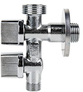 Cofan Válvula de Escuadra con Doble Salida | Medidas: 1/2 x 3/4 x 3/8 | Fabricada en Latón CW617N | Rosca de Entrada a Gas