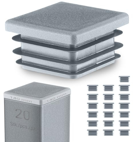 EMFA Lamellenstopfen 140x140 mm Grau – Kunststoff Vierkantstopfen für Vierkantrohre | Endkappen zur Rohrabdeckung - 20 Stück
