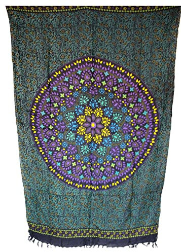 SAWA-ART Sarong Pareo Wickelrock Strandtuch Tuch zum Binden/große Auswahl schönste Farben/Sauna-Tuch Wickelkleid Schal Wickeltuch Bademode Freizeitmode Sommermode/aus 100% Viskose (grün-gelb-lila)