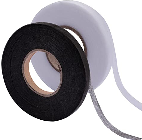 XREE 128m Saumband zum Aufbügeln, 2 Rollen 10mm Bügelband Aufbügeln Gardinen Saumfix Bügelvlies Beidseitig Haftend für Textilien Kleide Hosen Vorhänge(Schwarz & Weiß, 64m/Rolle)