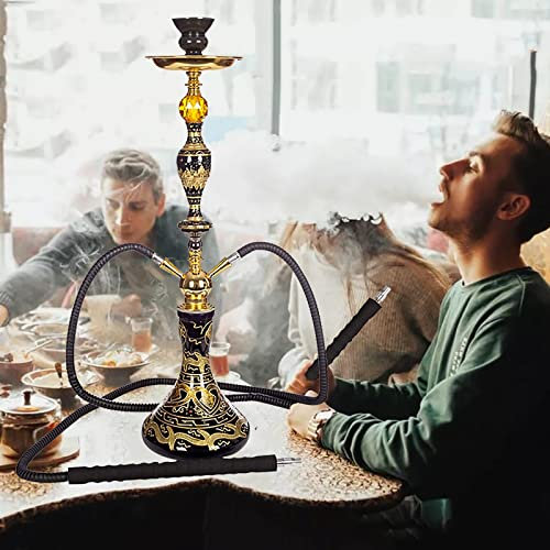 ZYFC Juego Completo de Cachimba, Kit de Cachimba/cachimba de 2 o 4 Mangueras Jarrón de Vidrio Artístico Pintado a Mano, Tazón de Cerámica y Cenicero, Sin BPA, para Fumar Mejor con Cachimba Shisha