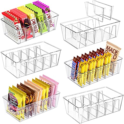 Puricon 6 Stück Snack Aufbewahrungsbox, stapelbarer Lebensmittel Organizer aus BPA-Frei Kunststoff, Kasten mit Vier herausnehmbare Trennwände, Lebensmittelaufbewahrung Küche Aufbewahrung Organisation
