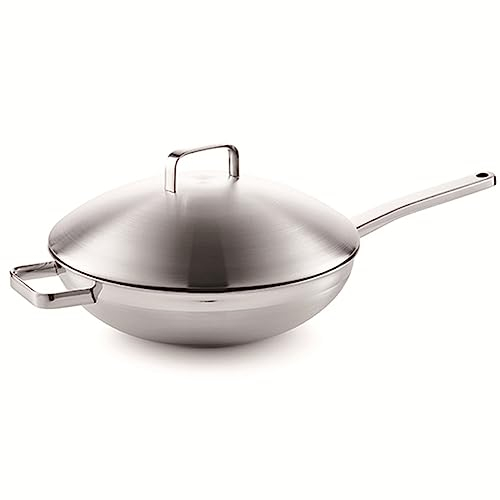 AZHANGYB SartéN Wok Antiadherente, Sarten Wok Vitroceramica, Cacerola Esmaltada Con Mango, Olla Tradicional AsiáTica Para Saltear FreíR Carne Pescado Pollo Verduras