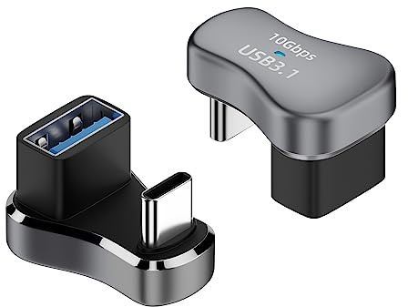 Duttek Winkel USB C auf USB A Adapter 10Gbps, 180 Grad Winkel USB C to USB A Adapter Übertragung OTG für Steam Deck, Laptops und Tablets, 2er Pack