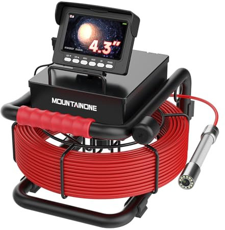 MOUNTAINONE Rohrkamera mit DVR, 4,3 Kanalisationskamera IP68 Wasserdichtes Endoskop Inspektionskamera, Kanalkamera mit 12 LED-Lichtern für Klempner, 16GB TF-Karte