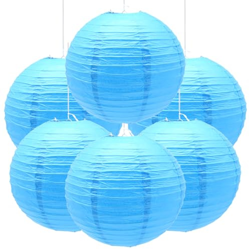 Ruidee 6 lanterne di carta, rotonde, per matrimoni, feste, compleanni, decorazioni (celeste)